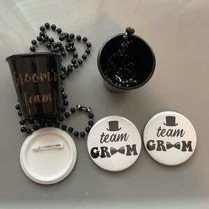 Groom's Team Black Shot Glass Necklace and Button Set